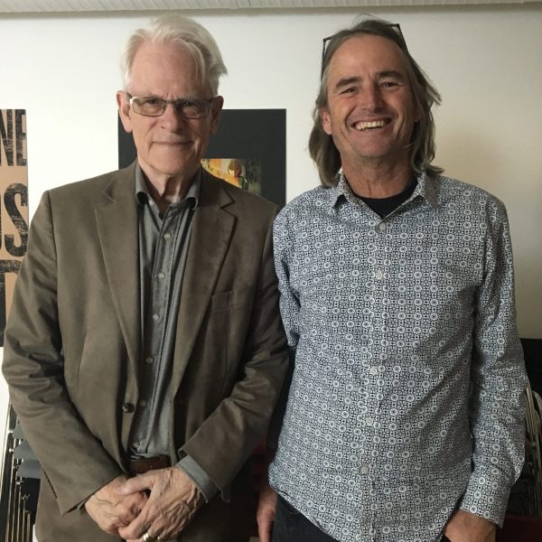 Guy Spiller with former Norwegian Prime Minister Ingvar Carlsson at his home in Oslo after filming an interview for the Norway exhibition at Liliesleaf, 2018.